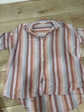 Lightweight Striped Button-Up Shirt in Dusty Rose & Blue- Madewell